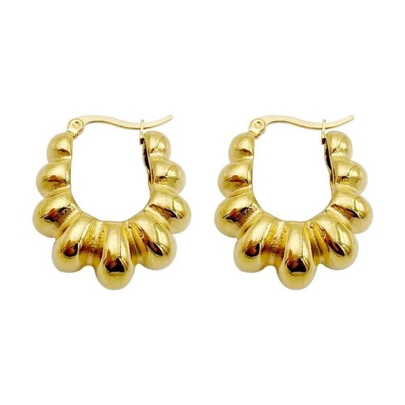 Roman Style U Shape Earrings, Gold Hoop Earrings - Picture 2 of 5